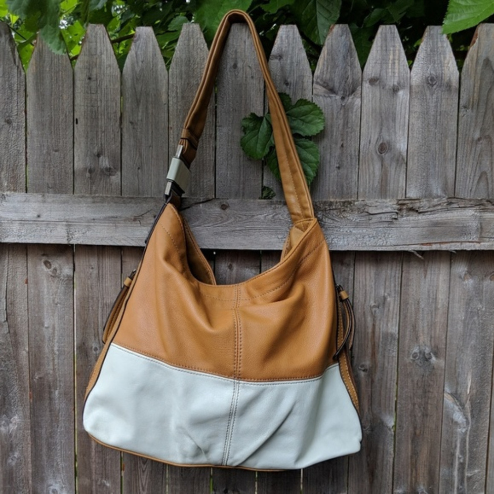 Tan and Cream Colorblock Leather Tignanello Bag